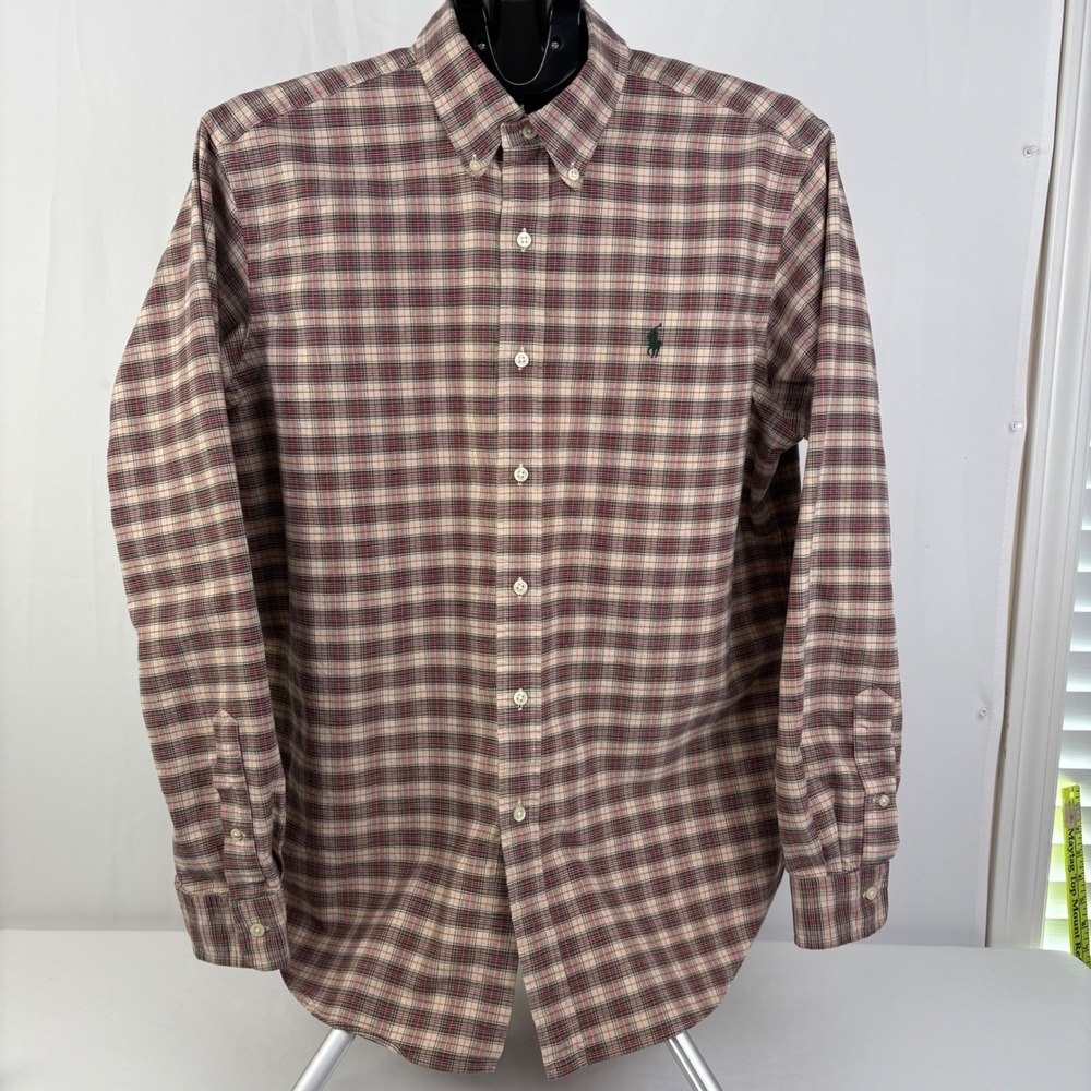 Ralph Lauren Mens Classic Fit L/S Plaid Button Down Shirt Red Black Tan Size L - Picture 4 of 7